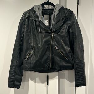 Leather Jacket with Sweatshirt Hood - NWT